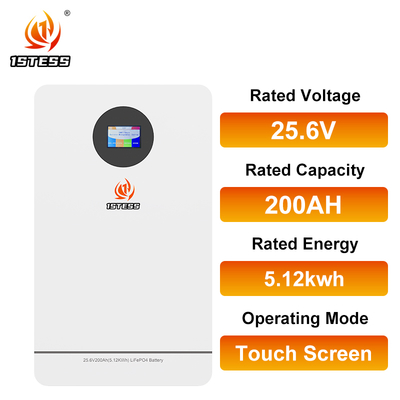 25.6V 200Ah 5.12kWh LiFePO4 Lityum Bataryası Konut ESS için, >98% verimlilik